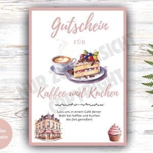 Gutschein Kaffee und Kuchen Digitale Karte Postkarte PDF JPG download A5 A6 zum ausdrucken Kaffee trinken Kuchen essen Café Restaurant Torte