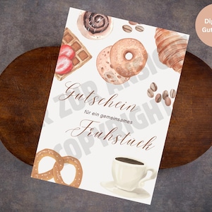 Digitaler Gutschein Frühstück Brunchen PDF + JPG Download zum Ausdrucken oder digital verschicken Last Minute Geschenk Frühstücken gehen