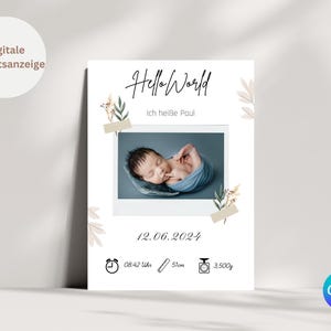 Digitale Geburtsanzeige Ankündigung Geburt Neutral Vorlage Geburtskarte Canva E-Card Geburt verkünden  personalisierbar Baby Trockenblume