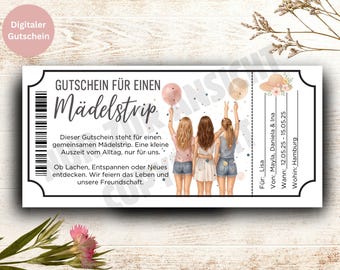 女子旅バウチャー（PDF）｜彼女へのプレゼント｜デジタル印刷可能｜すぐにダウンロード｜女子会・週末旅行｜バケーション｜シティブレイク