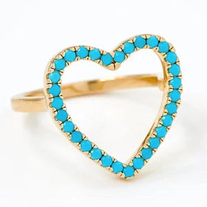 Turquoise Open Heart Ring, 925 sterling Silver Open Heart turquoise Ring,Heart Shaped Ring,Heart Outline Heart Ring, Minimalist heart ring