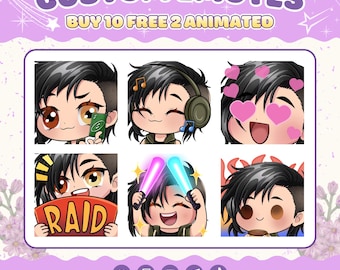 Twitch Emotes | Custom Chibi Emotes | Anime Style Streamer Pack (6 Static + 1 Animated GIF)