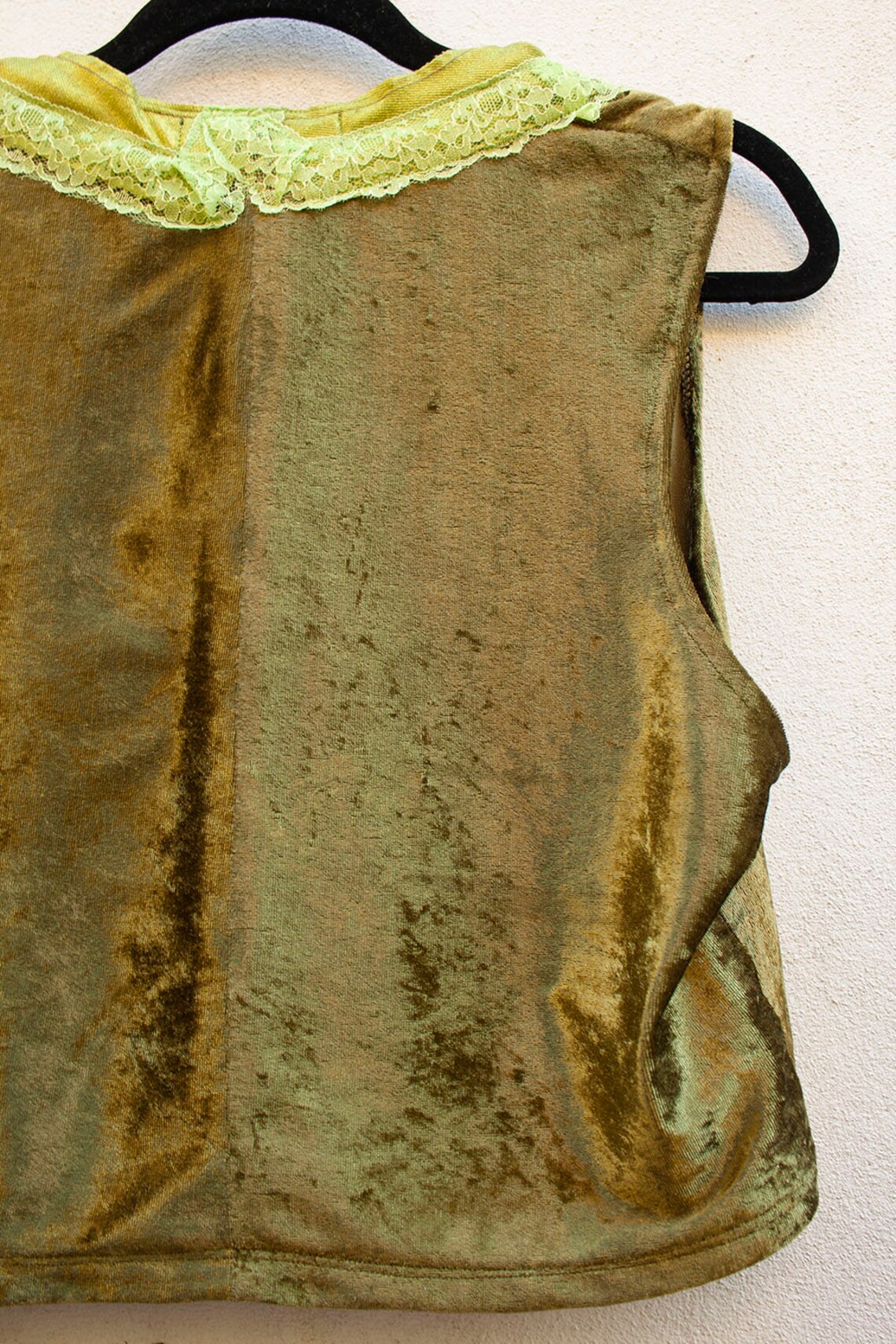 Reduced price Green velvet cropped top with metallic and lace Etsy