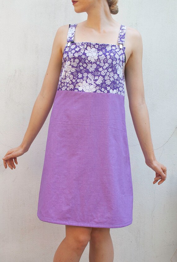 purple dungaree dress
