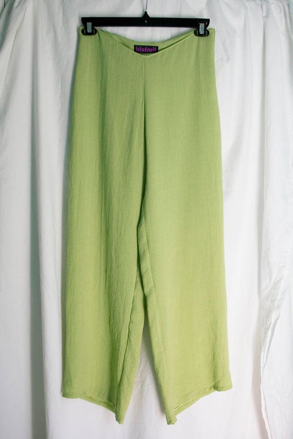 LIME GREEN linen style wide leg high waist trousers with mint Etsy