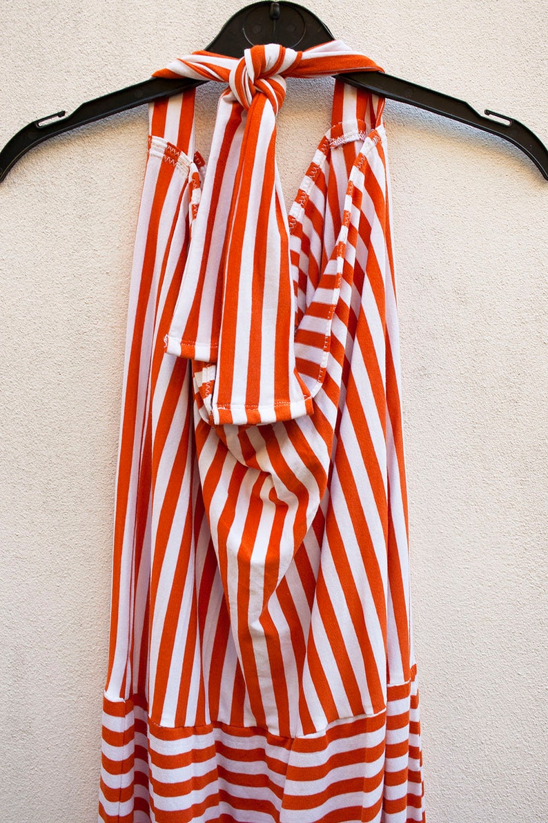 1214 Orange and white striped halter neck fitted playsuit handmade one-of-a-kind cute kitsch unique U.K