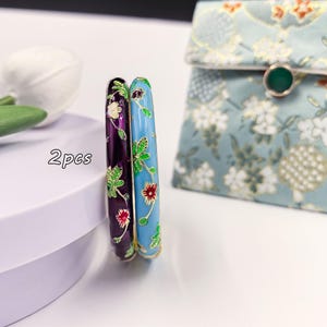 エナメルバングル、調節可能なバングルブレスレット、花柄ヴィンテージエナメルバングル、ヴィンテージチャームブレスレット、レディースバングル、ブライズメイドギフト