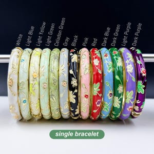 Enamel Bangles Set Gift for Her, Cloisonné Floral Bangles Faux Jade Bracelet for Birthday /Mom/ Sister/ Grandma/ Wife, Christmas Gifts image 3