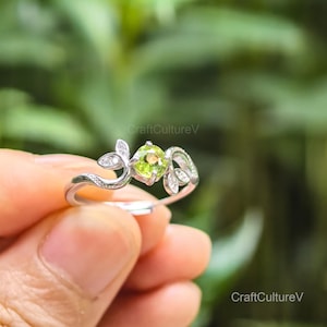 Justerbar bladring, peridot ametist citrin 925 silverring, handgjord fransk retroring, kvinnoring med ringask, kristallpresent till henne