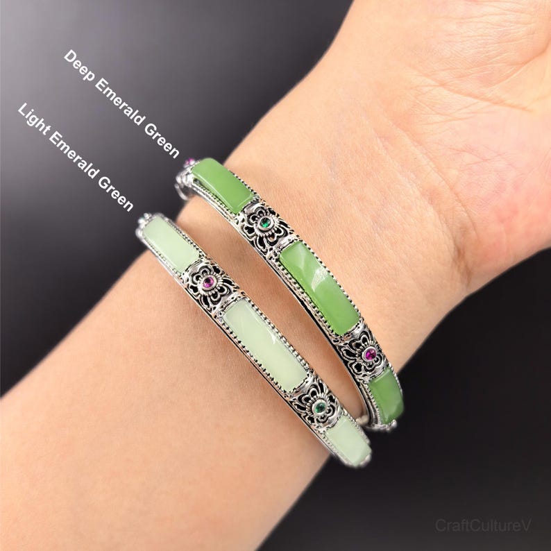 Enamel Bangles Set Gift for Her, Cloisonné Floral Bangles Faux Jade Bracelet for Birthday /Mom/ Sister/ Grandma/ Wife, Christmas Gifts image 12