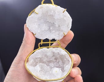 Caja para anillos de geoda natural para regalo de compromiso, caja para anillos de cristal, geoda sobre soporte hecha a mano, caja para anillos de boda, regalo de aniversario