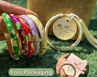 Bangle Bracelet for Mother's Day Gift, Vintage Cloisonné Enamel Bangle/ Jewelry Pouch, Birthday/ Bridesmaid Gifts