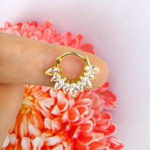 Gold Sparkles Array S925 Sterling Silver Septum Ring, White Diamond Style Nose Hoop, Seamless Cartilage Earring, Sparkling Septum Jewelry