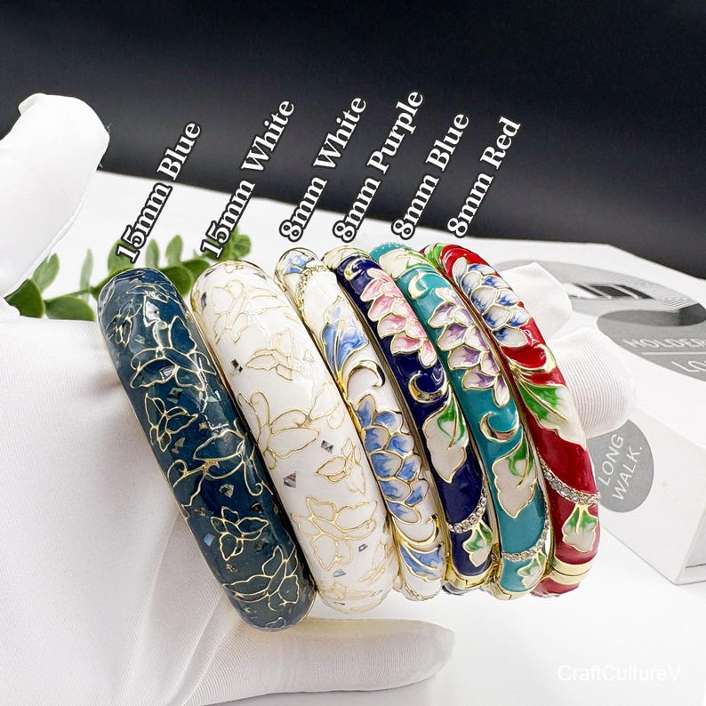 Enamel Bangles Set Gift for Her, Cloisonné Floral Bangles Faux Jade Bracelet for Birthday /Mom/ Sister/ Grandma/ Wife, Christmas Gifts image 13