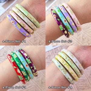 Enamel Bangles Set Gift for Her, Cloisonné Floral Bangles Faux Jade Bracelet for Birthday /Mom/ Sister/ Grandma/ Wife, Christmas Gifts image 9