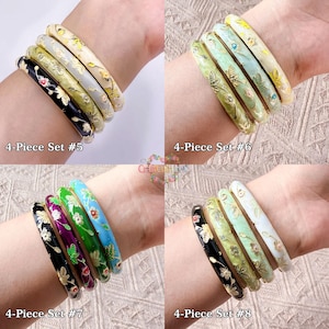 Enamel Bangles Set Gift for Her, Cloisonné Floral Bangles Faux Jade Bracelet for Birthday /Mom/ Sister/ Grandma/ Wife, Christmas Gifts image 10