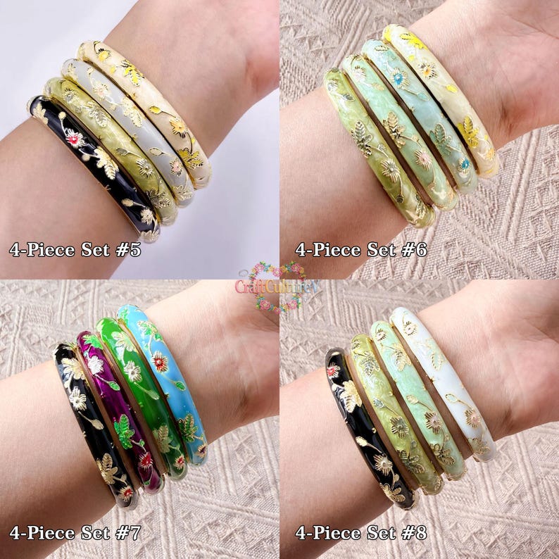 Enamel Bangles Set Gift for Her, Cloisonné Floral Bangles Faux Jade Bracelet for Birthday /Mom/ Sister/ Grandma/ Wife, Christmas Gifts image 10