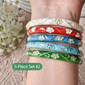 Emaille Cloisonné Armreif Set, handgemachtes Vintage Manschettenarmband, Geschenk für Mutter / Oma / Schwester / Frau / Lehrer