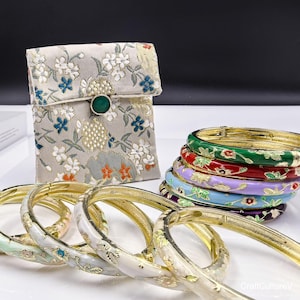 Cloisonné Bangle Set, 2 Bracelets + 1 Vintage Bracelet Pouch or 1 Bracelet, BoHo Vintage Enamel Bracelets  for Bridesmaids, Grandma, Sister
