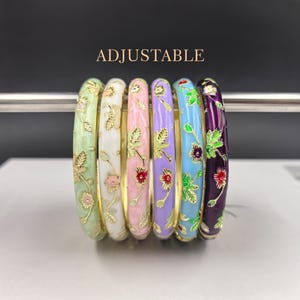 Emaille Armreif, Vintage Cloisonné Armreif, Handgemachtes Buntes Blumenmuster Armreif Armband, Frauen Gold Armreif, Geburtstagsgeschenk für Mutter, Frau