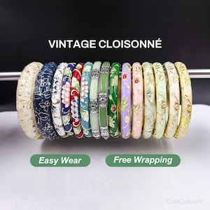Conjunto de pulseras vintage para mujer, pulsera de jade sintético para regalo del Día de la Madre, pulseras de esmalte cloisonné hechas a mano para cumpleaños/abuela/esposa