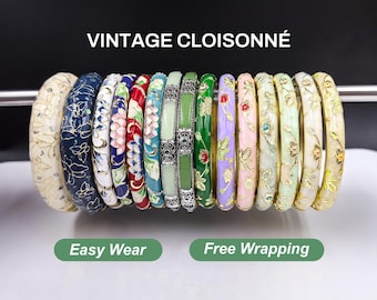 Conjunto de brazaletes esmaltados, pulsera cloisonné hecha a mano con flores y pulsera de imitación de jade para mujer, ideal para cumpleaños, madres, hermanas, abuelas, maestras y esposas.