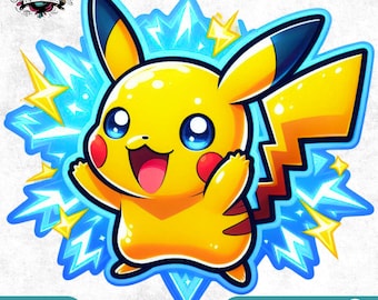 Cartoon Pikachu PNG Clipart: Splash Design (Digital Download)