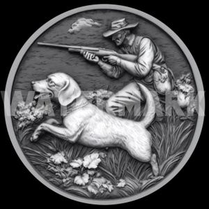 Chasseur / Fichier PNG 3D de la carte de la profondeur découpée au laser / Gravure en profondeur / pièce de monnaie en laiton / images de haute qualité / ezcad2 / lightburn / fichier Ready