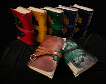Libreta de piel recargable hecha a mano - con lomo de hoja