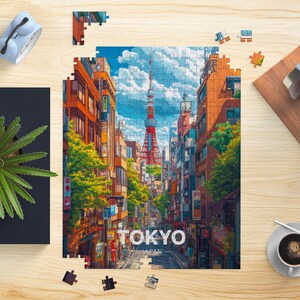Tokyo Jigsaw Puzzle, Japan Travel Poster Ghibli Style, 500 & 1000 Piece Puzzle, Jigsaw For Adults, Kids And Family, Tokyo Tower Puzzle