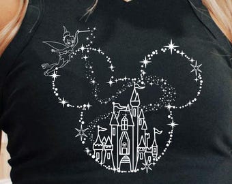 Magical Disney Castle Tinkerbell baby tee Croptop Tank shirt, Magic Kingdom Girls trip baby tee Girly aesthetic Tee Summer tank top