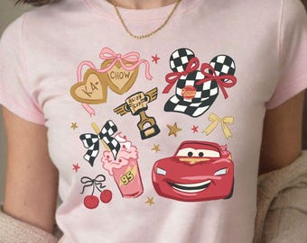 Coquette bow Lightning McQueen Disney Cars Baby tee Croptop tank, Radiator Springs Cars land shirt, WDW Disneyland Girls trip Tee