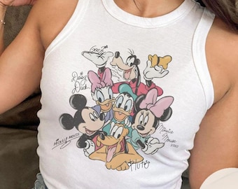 Vintage Mickey & friends signatures Baby tee Croptop tank, WDW Disneyland Girls trip baby tee, Family matching shirts, Gift for her