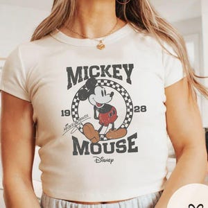 Mickey mouse checkered Baby tee Croptop tank, Vintage Mickey Comfort Colors shirt, WDW Disneyland Girls trip Girly aesthetic baby tee shirt