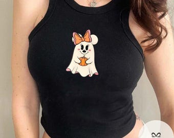 Spooky Minnie ghost baby tee tanktop, Cute Disney ghost pumpkin Halloween shirt, WDW Disneyland boo to you vintage retro Tshirt