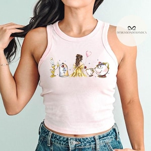 Camiseta de bebé con acuarela de la princesa Bella, camiseta sin mangas corta, camiseta de bebé de viaje de niñas de La Bella y la Bestia WDW Disneyland, camiseta de estética femenina
