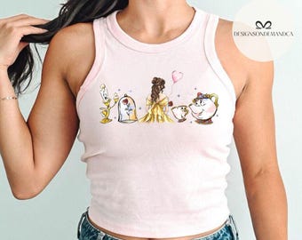 Watercolor Belle Princess baby tee Croptop Tank shirt, Beauty & the Beast WDW Disneyland Girls trip baby tee, Girly aesthetic shirt