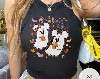 Cute Mickey Minnie ghost baby tee tanktop, Retro Disney ghost pumpkin Halloween shirt, WDW Disneyland boo to you spooky season Halloween Tee