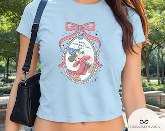 Coquette bow Mickey Sorcerer Baby tee Croptop tank, Some imagination huh Fantasia shirt, WDW Disneyland Girls trip Girly aesthetic baby tee