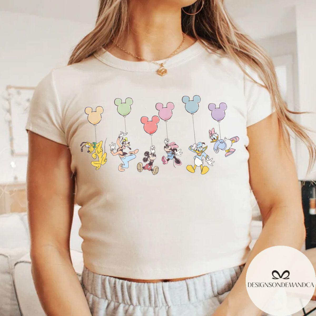 Mickey & friends balloon Baby tee Croptop tank, Mickey Walt Disney Comfort Colors shirt, WDW Disneyland Family matching shirts Baby Tee