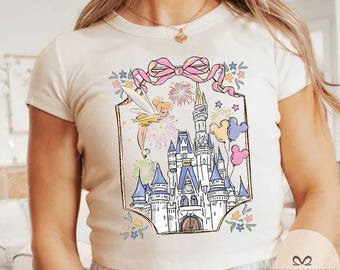 Coquette bow Magic Kingdom Baby tee Croptop tank T-shirt, Magical World shirt, Tinkerbell WDW Disneyland Girls trip Girly aesthetic baby tee