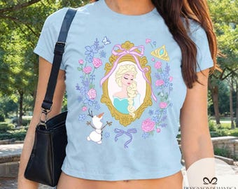 Coquette bow Elsa Princess baby tee Croptop Tank shirt, Frozen WDW Disneyland Girls trip baby tee, Girly aesthetic shirt, Gift for her