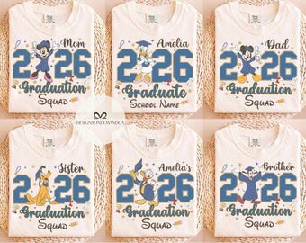 Camiseta personalizada de la promoción de 2026, camiseta a juego de Mickey y sus amigos para la graduación, camiseta de Disney para la noche de graduación.