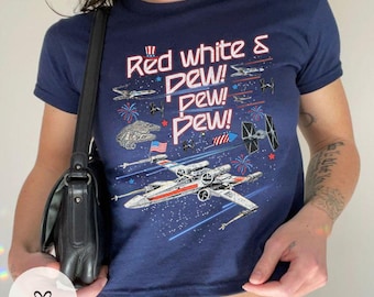 Vintage Star Wars Starship 4th of July Baby Tee/Boxy tee Unisex T-shirt, Red White & Pew Pew Pew Galaxy's Edge Cropped shirt, WDW Disneyland