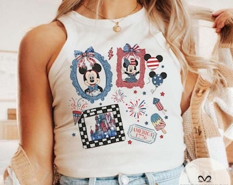 Coquette bows Mickey Minnie 4th of July shirt Baby tee Croptop tank,USA Flag Patriotic Comfort Colors shirt, WDW Disneyland Independence Tee