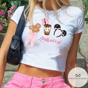 Coquette bow Literally Just a Girl Baby tee Croptop tank, Magical World Disney Girls trip shirt, WDW Disneyland Girly aesthetic baby tee