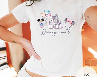Watercolor Disneyworld castle Mickey balloon Baby tee Croptop tank These are a few of my favorite things Girls trip Girly aesthetic baby tee