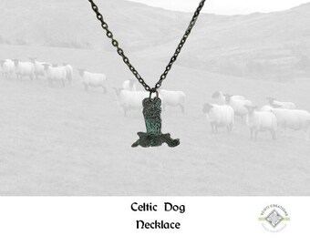 Celtic Dog #3 Necklace, Knot Pendant, Book of Kells Style, Etched Copper