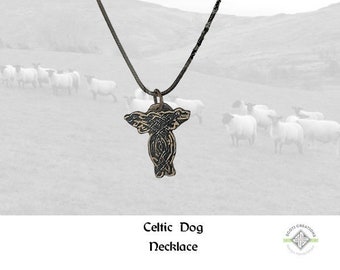 Celtic Dog #4 Necklace, Knot Pendant, Book of Kells Style, Etched Copper