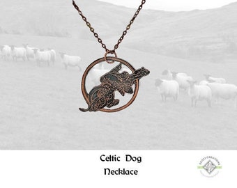 Celtic Dog Necklace, Knot Pendant, Book of Kells Style Pendant, Etched Copper Pendant